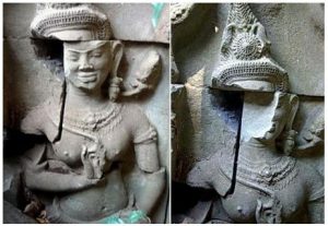 Defacement of the “Melea angel” at Beng Melea – looted in 2006. (Source: http://www.devata.org/2009/02/death-of-an-angel-how-antiquities-theft-destroys-cambodias-pastand-future/) Defacement of the “Melea angel” at Beng Melea – looted in 2006. (Source: http://www.devata.org/2009/02/death-of-an-angel-how-antiquities-theft-destroys-cambodias-pastand-future/)