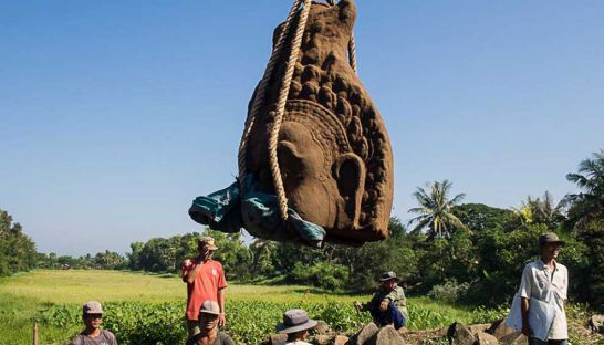 Massive statue heads found at Banteay Chhmar