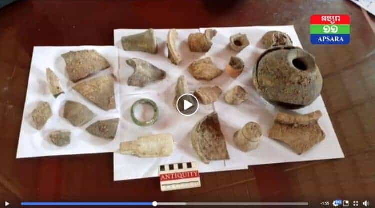 Looted antiquities from NW Cambodia. Source: APSARA TV News 20200518