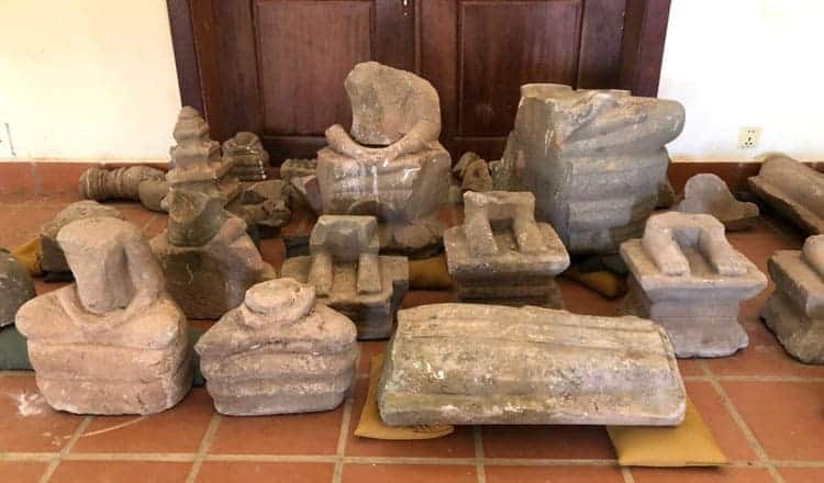 Sscullpture fragments from Preah Intep pagoda. Source: Khmer Times 20201014